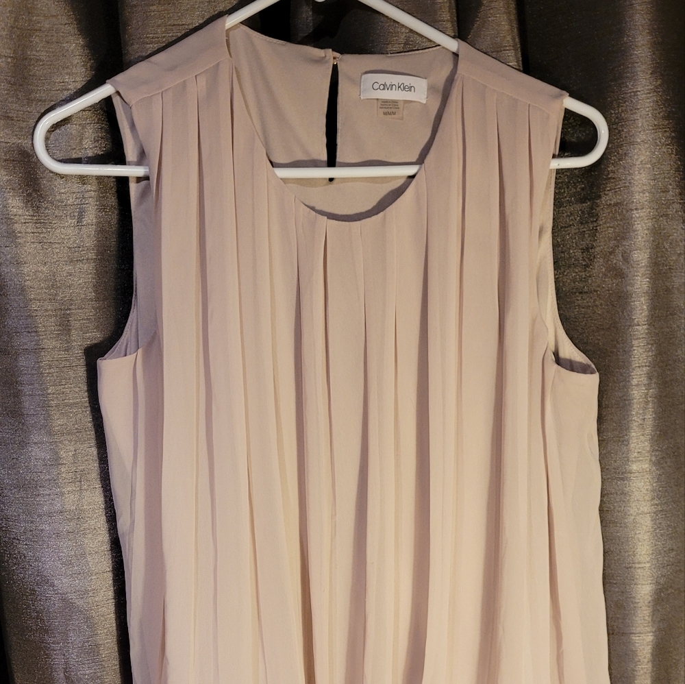 Calvin Klein pleated taupe blouse